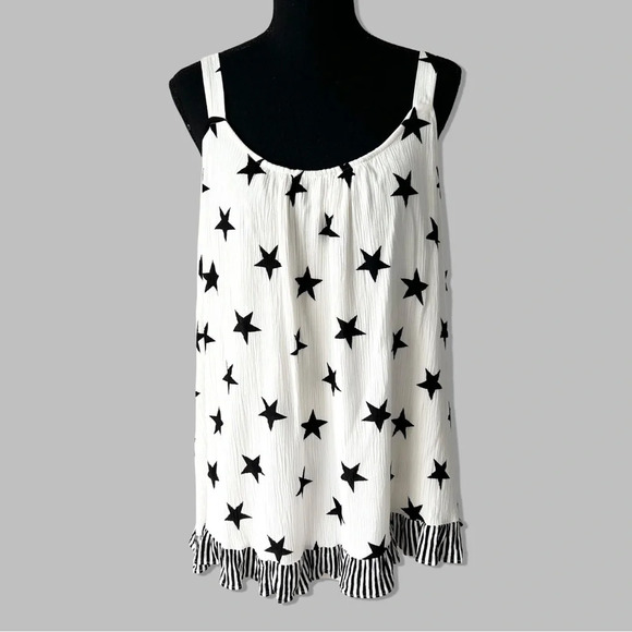 LANE BRYANT STAR  WHITE TANK TOP WITH WHITE STRIPES - Picture 1 of 13